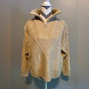 SNDYS Beige Cable Knit Zip-Up Sweater